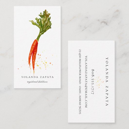 Visitekaartjes van geschilde wortelen (Voorkant / Achterkant)