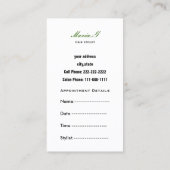 Visitekaartjes van Green Salon met benoeming op ba Afsprakenkaartje (Achterkant)