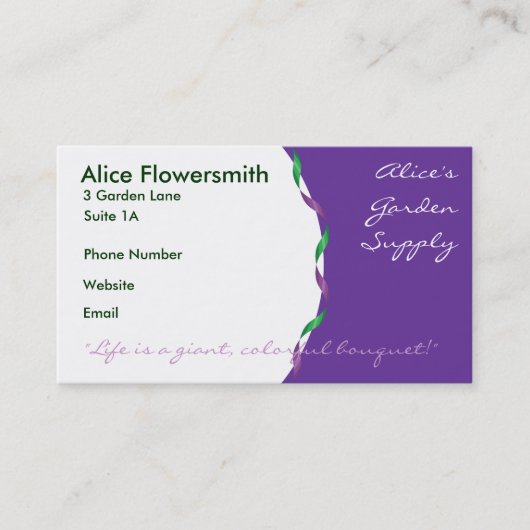 Visitekaartjes van groene en Paarse lint (Voorkant)