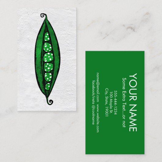 Visitekaartjes van groene erwten - groenten (Voorkant / Achterkant)