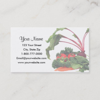 Visitekaartjes van groenten en fruit, in de handel