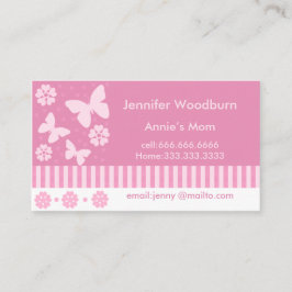 Visitekaartjes van mama - Roze Butterflies Flowers Contactkaartje