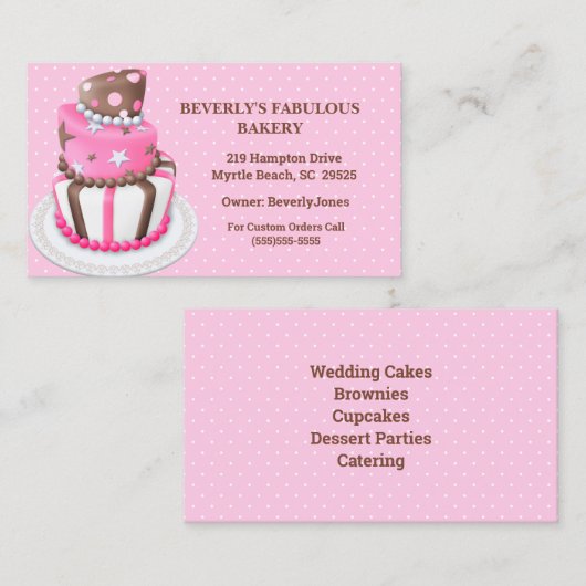Visitekaartjes van moderne roze bakkerijproducten (Voorkant / Achterkant)