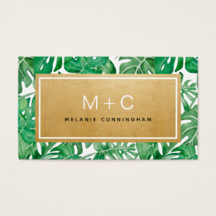 Visitekaartjes van Monogram Gold Tropical Leaves