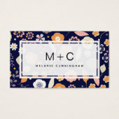 Visitekaartjes van Monogram Navy Blue Flowers (Voorkant)