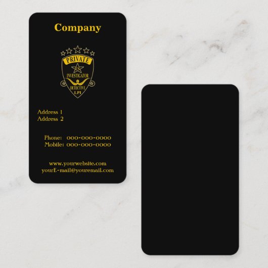 Visitekaartjes van particuliere onderzoekers (Voorkant / Achterkant)