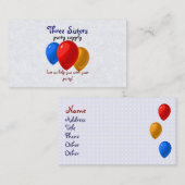 Visitekaartjes van partijballon (Voorkant / Achterkant)