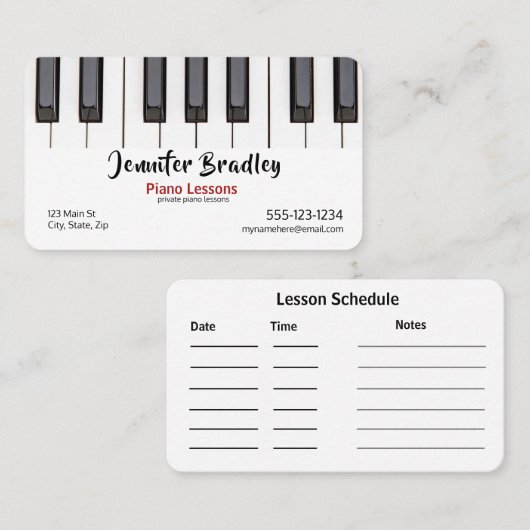 Visitekaartjes van piano-leraar (Voorkant / Achterkant)