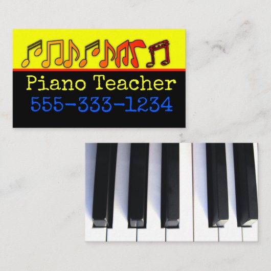 Visitekaartjes van piano-leraar (Voorkant / Achterkant)