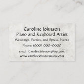 Visitekaartjes van piano-leraar muzikant (Achterkant)