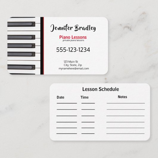 Visitekaartjes van privépianoleraren (Voorkant / Achterkant)