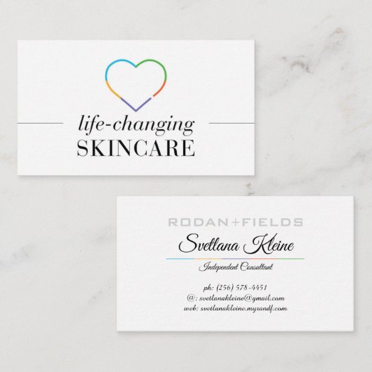 Visitekaartjes van Rodan en Fields (Voorkant / Achterkant)