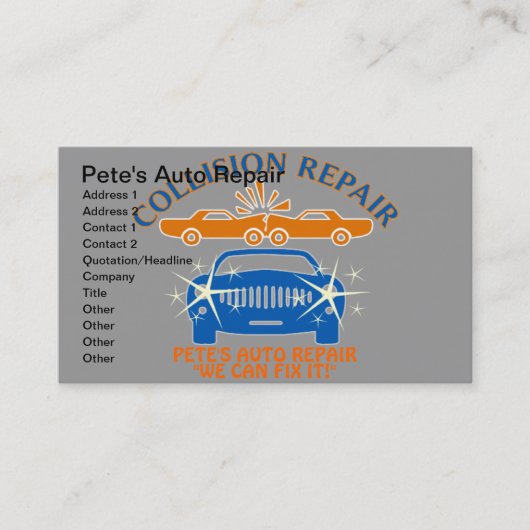 Visitekaartjes voor automatische reparatie van bot (Voorkant)