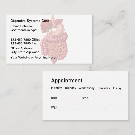 Visitekaartjes voor benoeming van gastro-enteroloo (Voorkant / Achterkant)