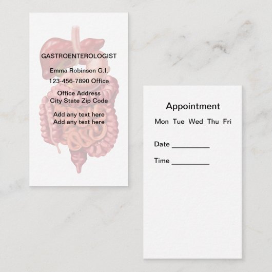 Visitekaartjes voor benoeming van gastro-enteroloo (Voorkant / Achterkant)