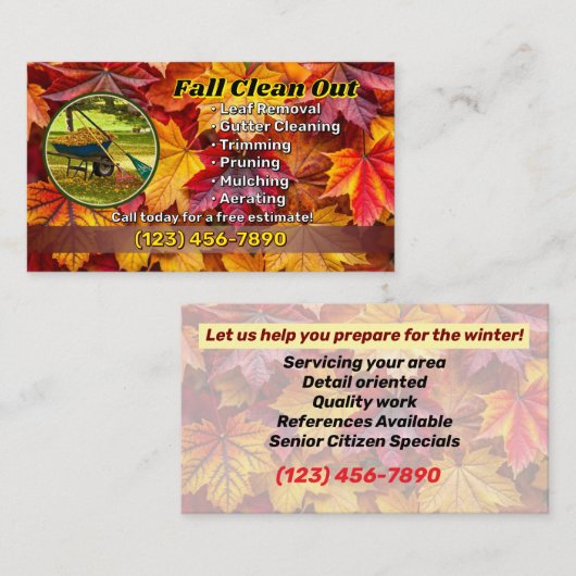 Visitekaartjes voor bladverwijdering (Voorkant / Achterkant)