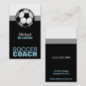 Visitekaartjes voor blauwe en zwarte Voetbal coach (Voorkant / Achterkant)