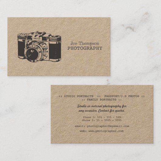 Visitekaartjes voor camera-grafie (Voorkant / Achterkant)