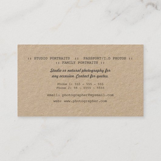 Visitekaartjes voor camera-grafie (Achterkant)