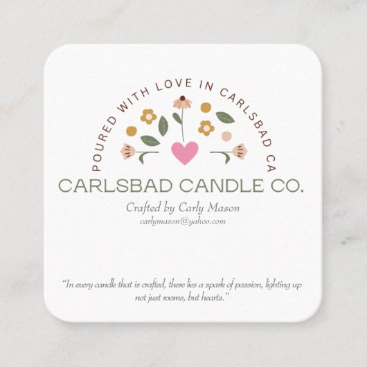 Visitekaartjes voor Carlsbad Candle Co. (Voorkant)