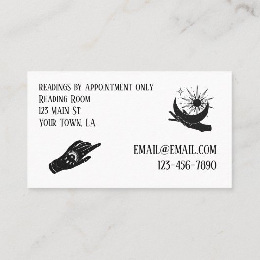 Visitekaartjes voor Celestial Hands Tarot Reader (Achterkant)