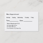 Visitekaartjes voor de aanwijzing van optometrist  (Achterkant)