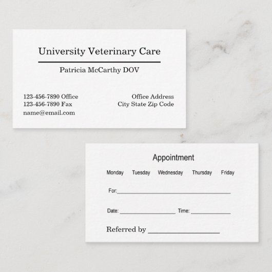 Visitekaartjes voor de benoeming van dierenartsen (Voorkant / Achterkant)