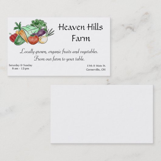 Visitekaartjes voor de boerenmarkt (Voorkant / Achterkant)