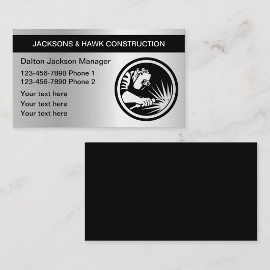 Visitekaartjes voor de bouw van metalen koel (Voorkant / Achterkant)