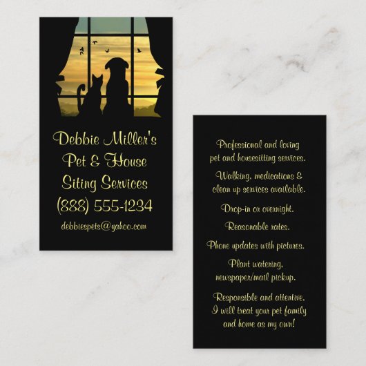 Visitekaartjes voor de Cute House en Pet Sitting (Voorkant / Achterkant)