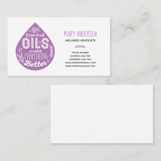 Visitekaartjes voor de leder van etherische olie (Voorkant / Achterkant)