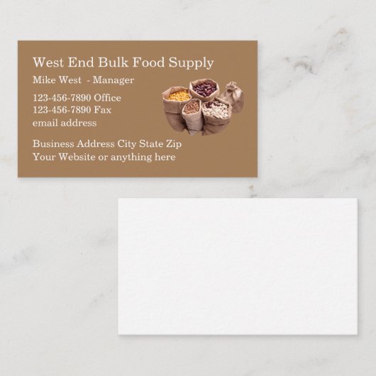 Visitekaartjes voor de levering van bulklevensmidd (Voorkant / Achterkant)