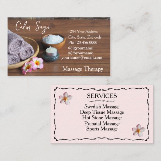 Visitekaartjes voor deep tissue massage therapie (Voorkant / Achterkant)
