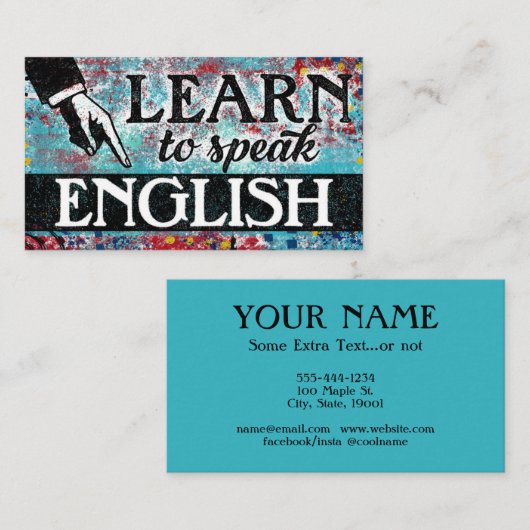 Visitekaartjes voor Engelse taallessen - Blue Red (Voorkant / Achterkant)