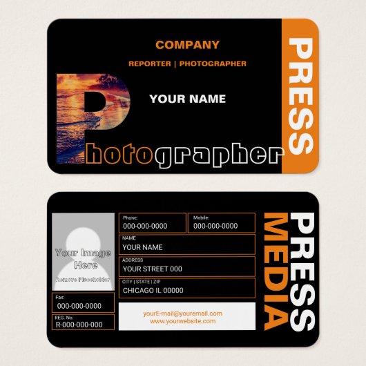 Visitekaartjes voor fotografie (Voorkant /achterkant)