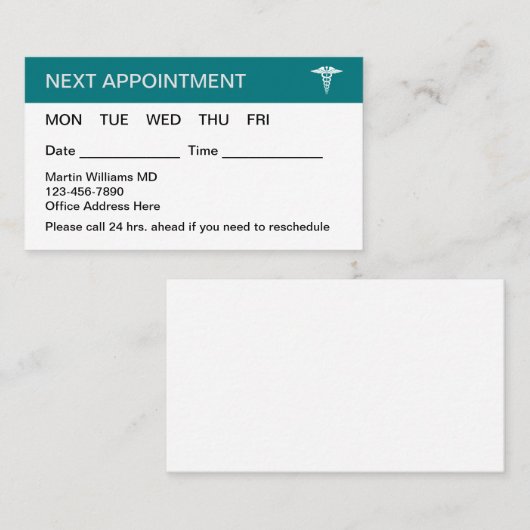Visitekaartjes voor gezins- en medische benoeming afsprakenkaartje (Voorkant / Achterkant)