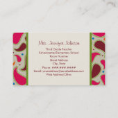 Visitekaartjes voor groene Apple en Paisley Teache (Achterkant)