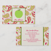 Visitekaartjes voor groene Apple en Paisley Teache (Voorkant / Achterkant)