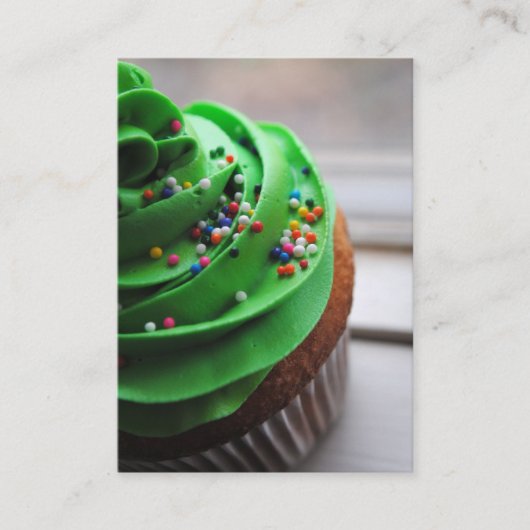 Visitekaartjes voor groene cupcake-foto (Voorkant)