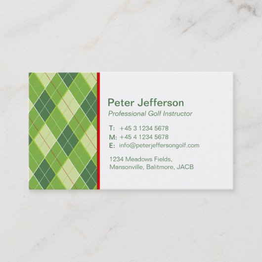 Visitekaartjes voor groene gepatterde Golf-instruc (Voorkant)