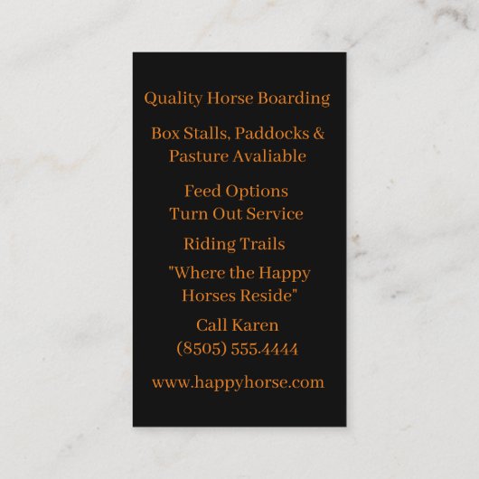 Visitekaartjes voor het aanleggen van paarden (Achterkant)