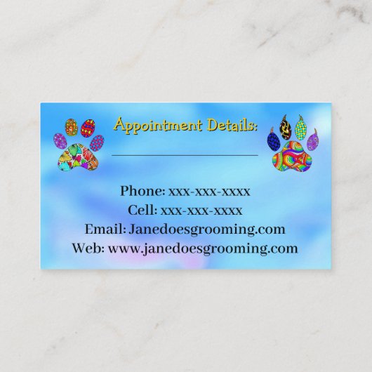 Visitekaartjes voor het kweken van honden en katte (Achterkant)