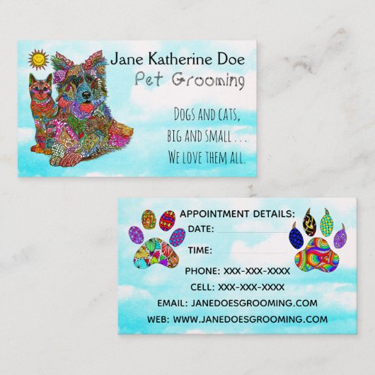 Visitekaartjes voor het kweken van honden en katte (Voorkant / Achterkant)