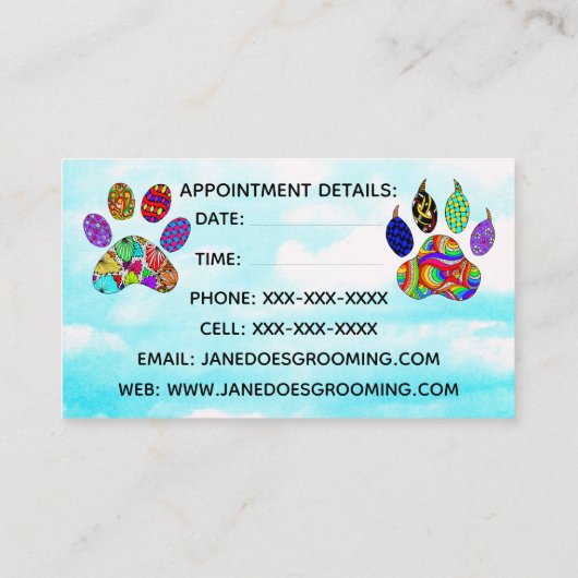 Visitekaartjes voor het kweken van honden en katte (Achterkant)