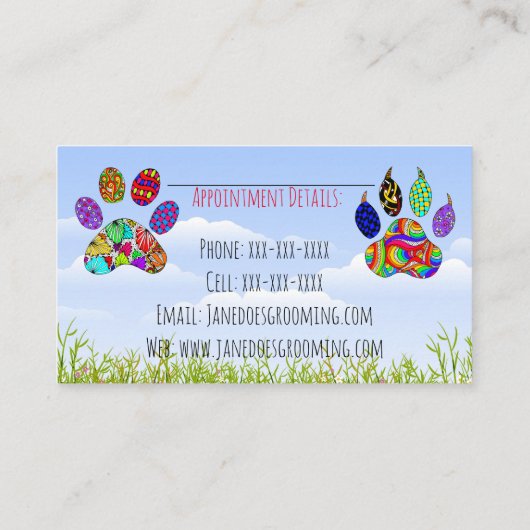 Visitekaartjes voor het kweken van honden en katte (Achterkant)