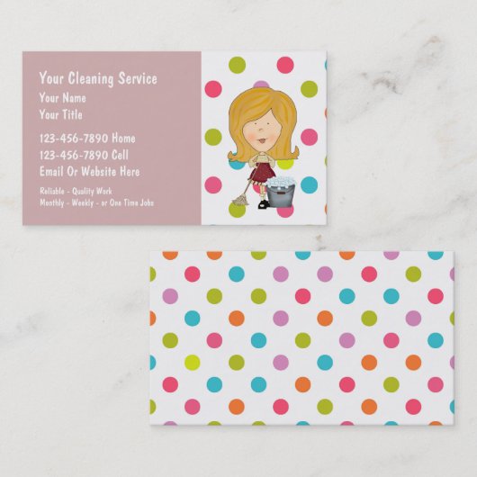 Visitekaartjes voor het schoonmaken van het huis (Voorkant / Achterkant)