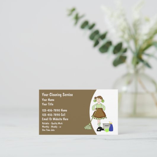 Visitekaartjes voor het schoonmaken van het huis (Staand voorkant)