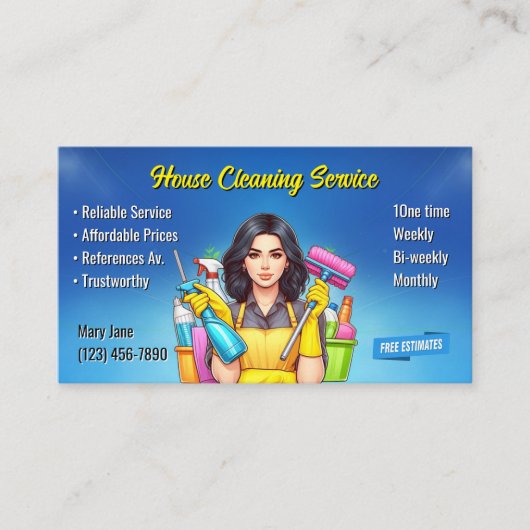 Visitekaartjes voor het schoonmaken van het huis (Voorkant)