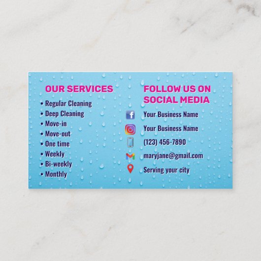 Visitekaartjes voor het schoonmaken van het huis (Achterkant)