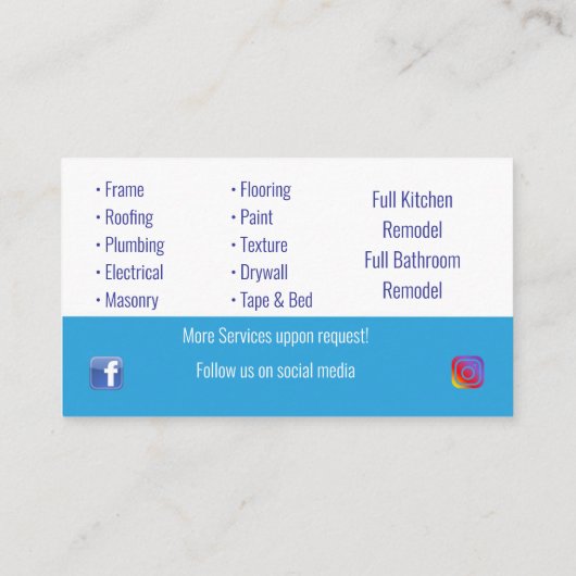 Visitekaartjes voor het verbouwen van woningen (Achterkant)